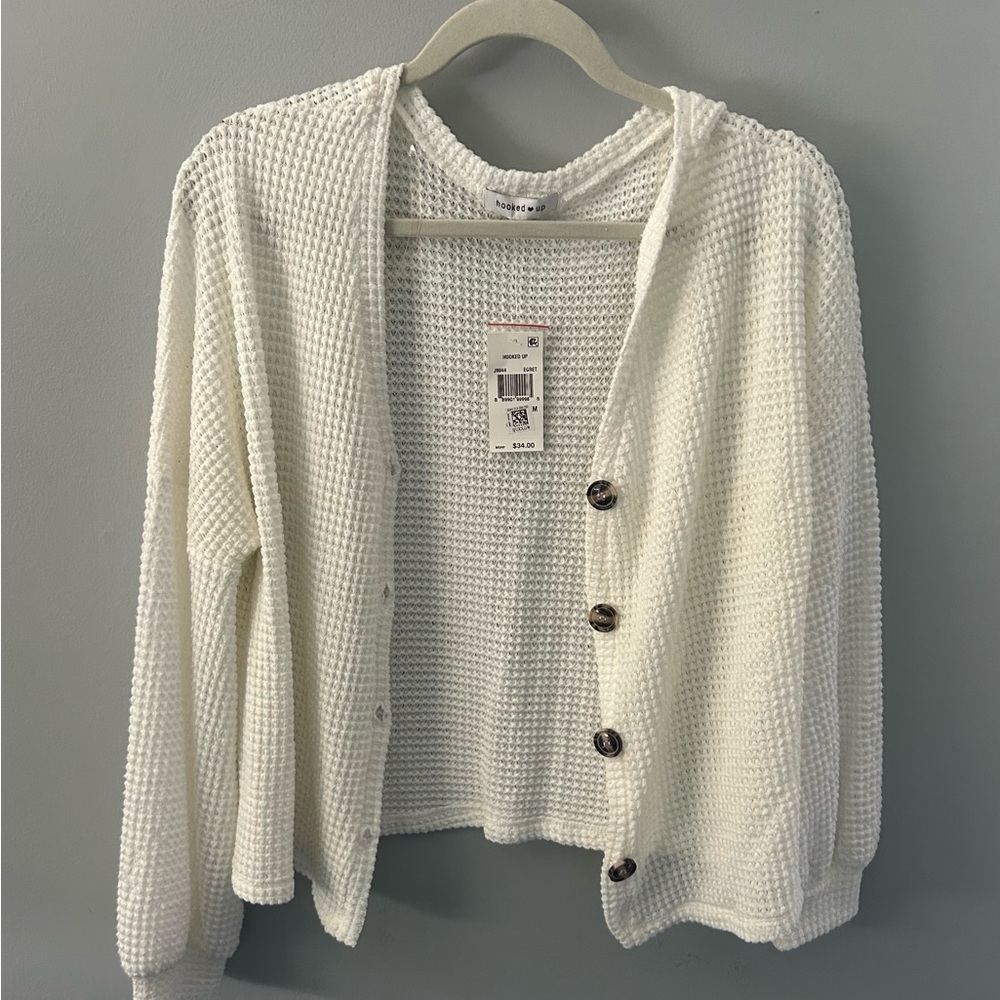 Hooked Up by IOT White Cardigan Sweater Cozy Knit